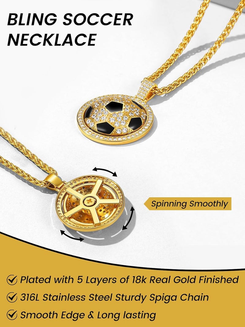 KeyStyle Bling Sports Necklace for Men Teen, Spinner Pendant for Athletes (Baseball Soccer Basketball Football Pendant) - Image 5